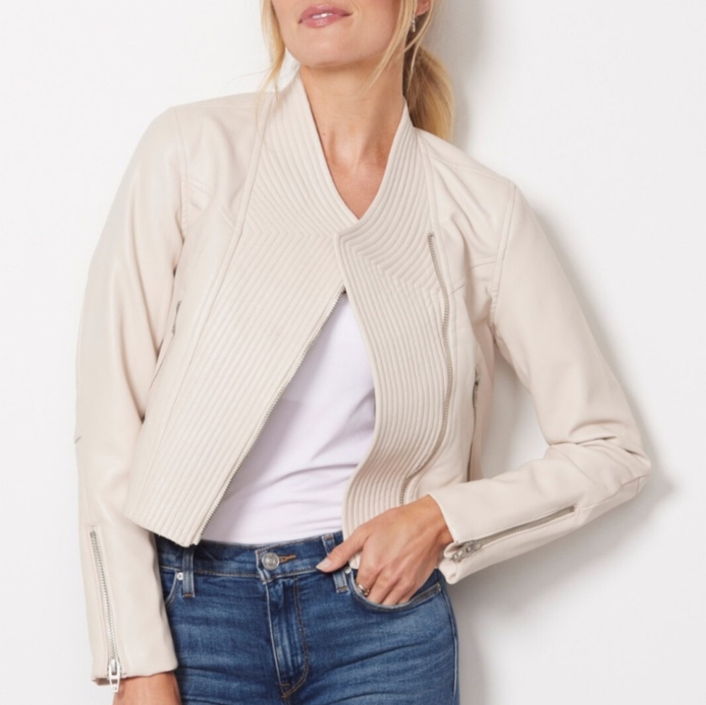 Blank NYC Cream Leather Moto Jacket